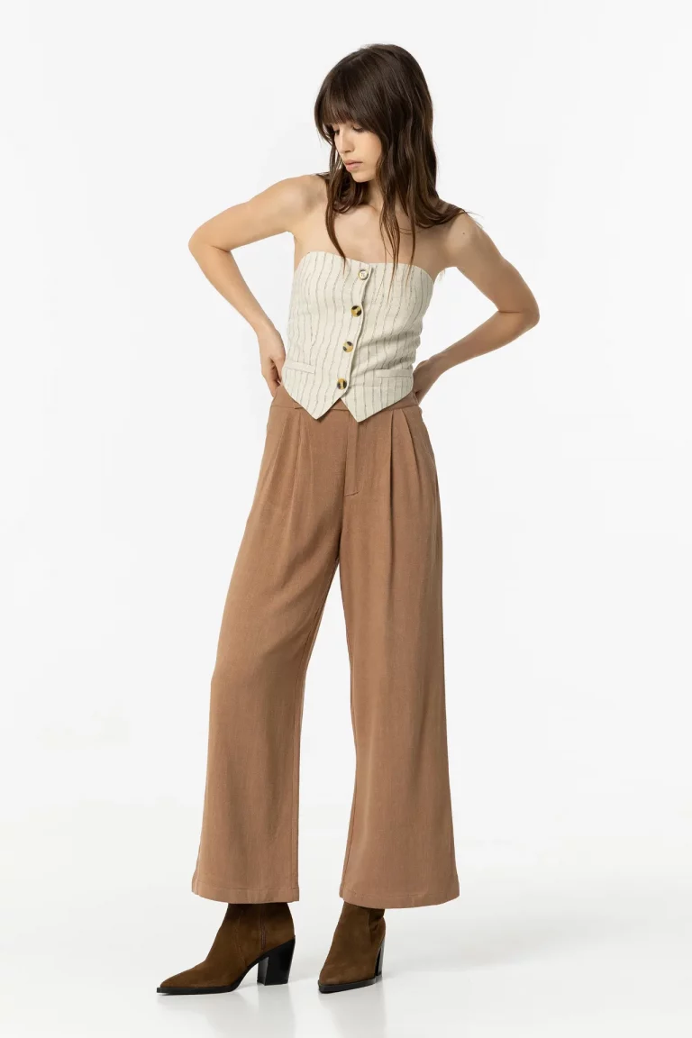 PANTALON LINO MARRON MUJER 10054571_182