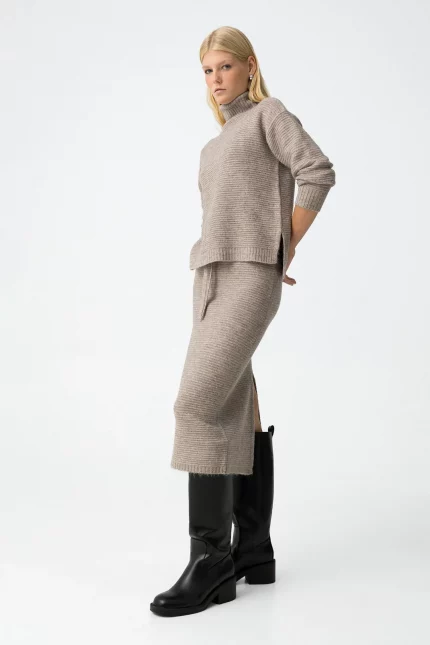 FALDA MIDI PUNTO CANALE BEIGE 10061938_168