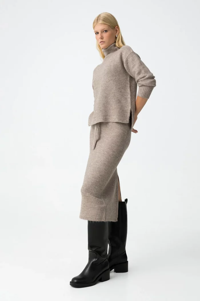 FALDA MIDI PUNTO CANALE BEIGE 10061938_168