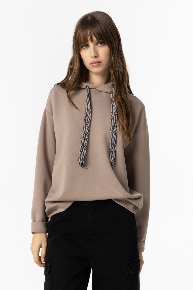 SUDADERA BEIGE CAPUCHA MUJER 10056698_168