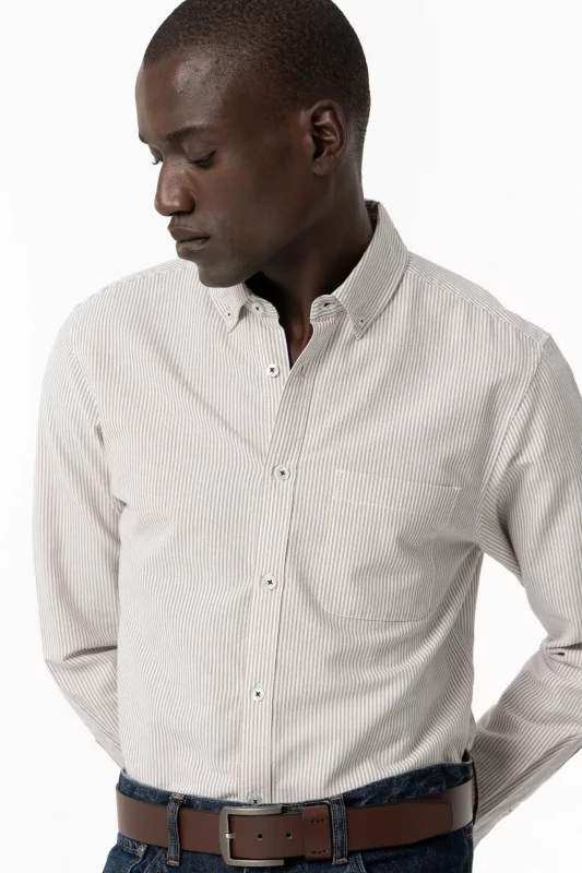 Camisa Beige Rayas Oxford HOMBRE 10038951_180