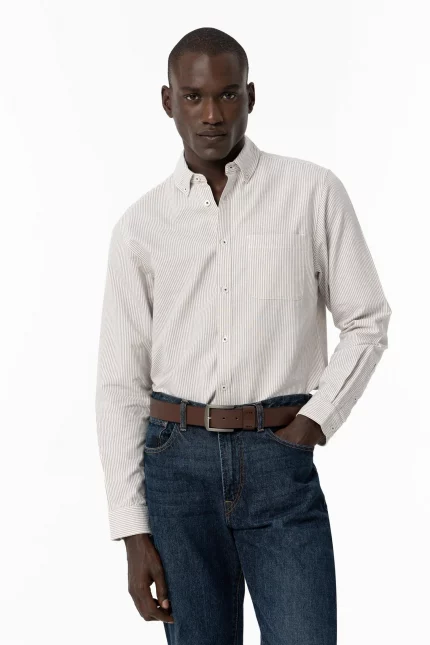 Camisa Beige Rayas Oxford HOMBRE 10038951_180