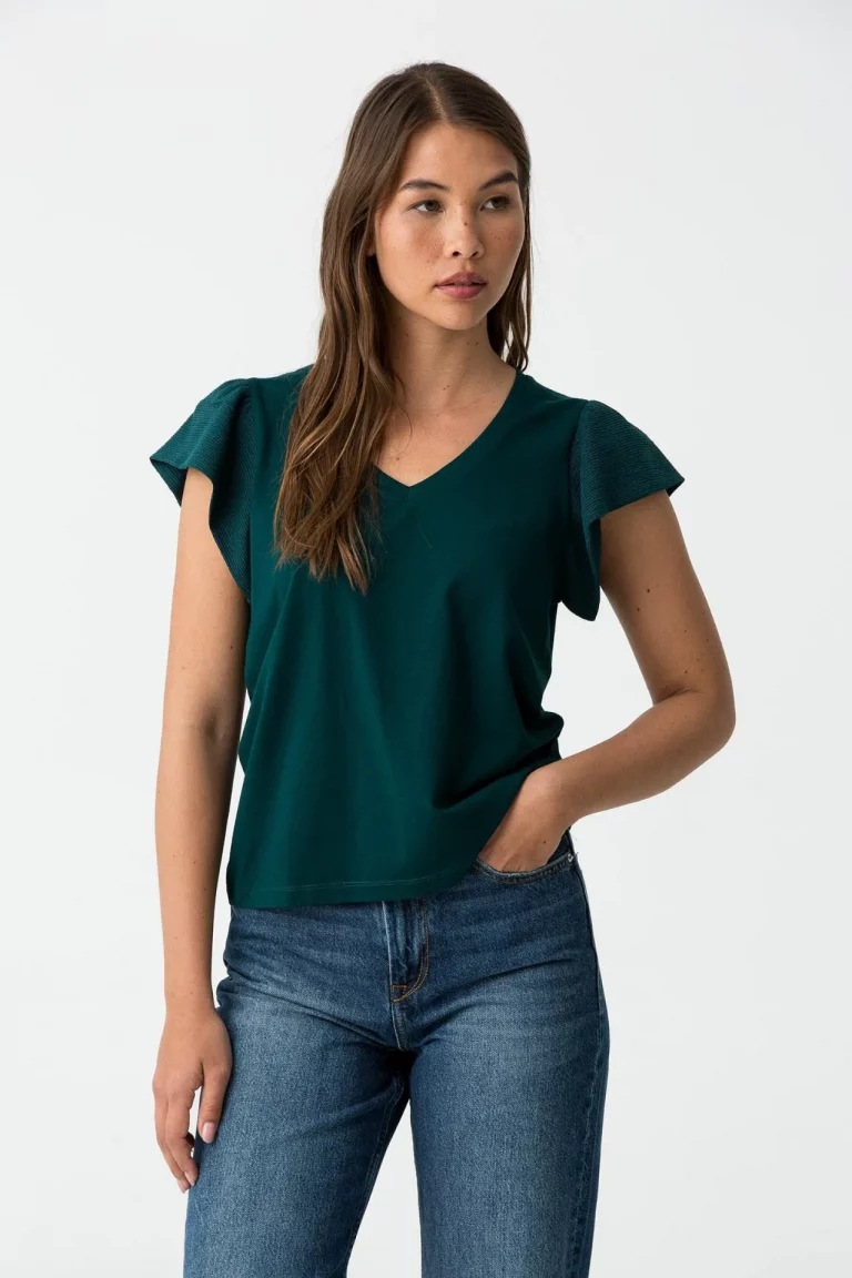 CAMISETA VOLANTES VERDE MUJER 10059222_854