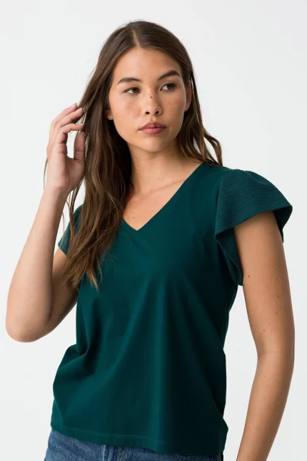 CAMISETA VOLANTES VERDE MUJER 10059222_854