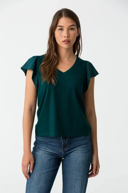 CAMISETA VOLANTES VERDE MUJER 10059222_854