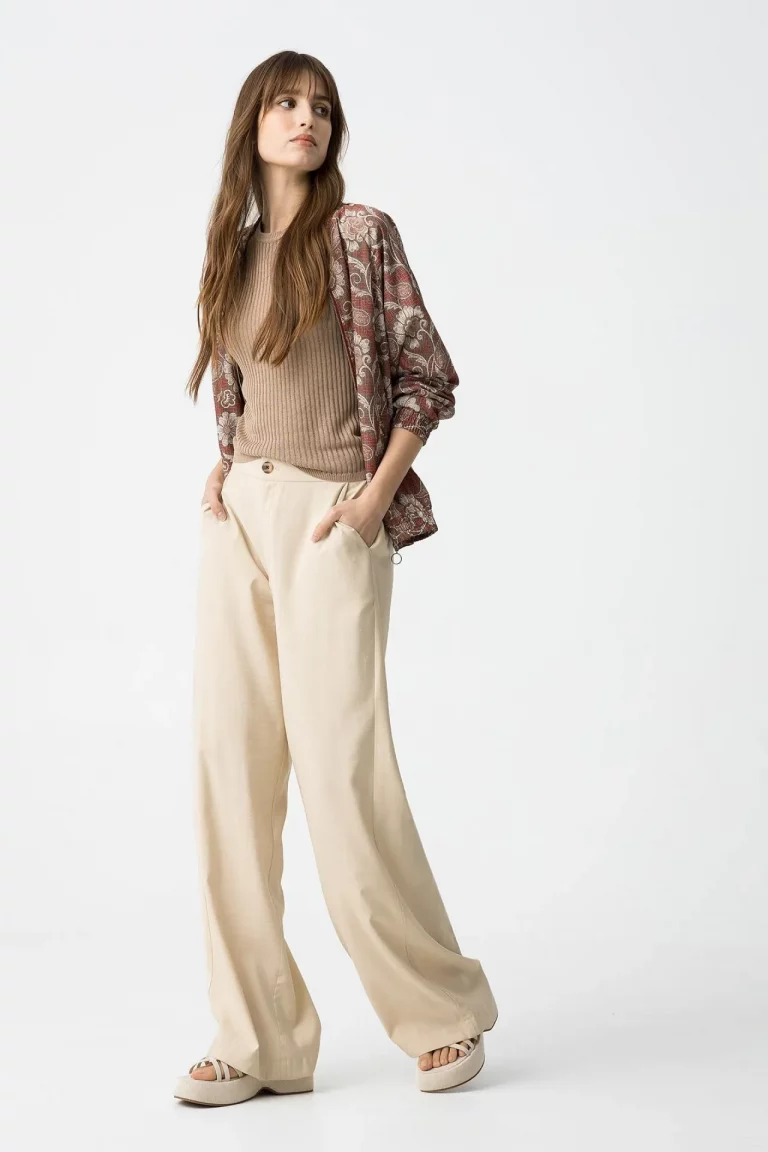 PANTALON vestir WIDE beige MUJER 10059796_160