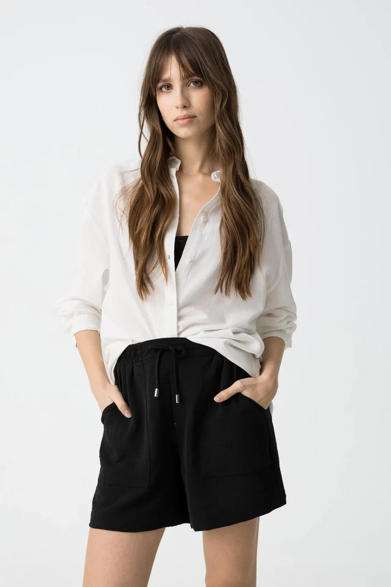 PANTALON CORTO FLUIDO NEGRO MUJER 10059912_000