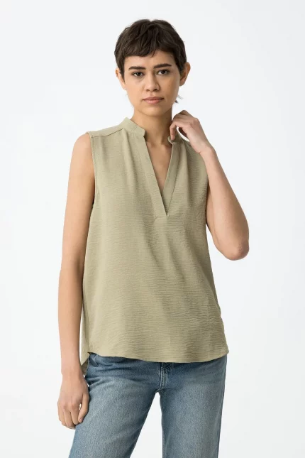BLUSA SATINADA VERDE SIN MANGAS MUJER 10059540_811