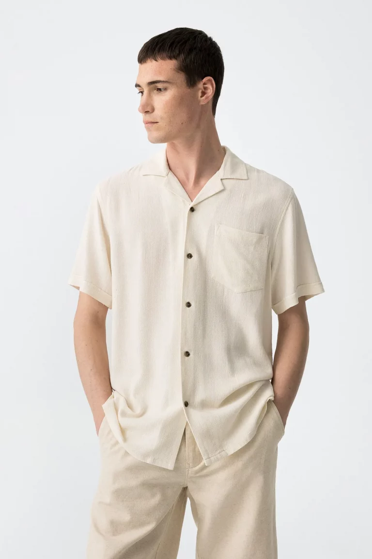 CAMISA LINO MANGA CORTA BEIGE HOMBRE 10060302_158