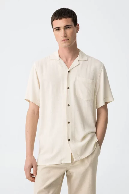 CAMISA LINO MANGA CORTA BEIGE HOMBRE 10060302_158
