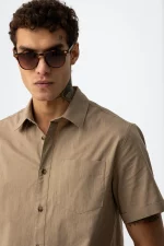 CAMISA MANGA CORTA MARRON ALGODON HOMBRE 10065565_174 BRUNOS TIFFOSI