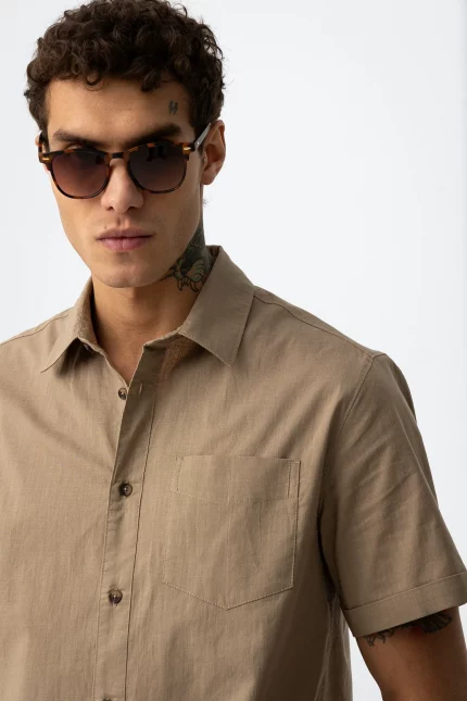 CAMISA MANGA CORTA MARRON ALGODON HOMBRE 10065565_174 BRUNOS TIFFOSI