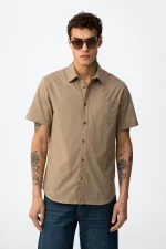 CAMISA MANGA CORTA MARRON ALGODON HOMBRE 10065565_174 BRUNOS TIFFOSI