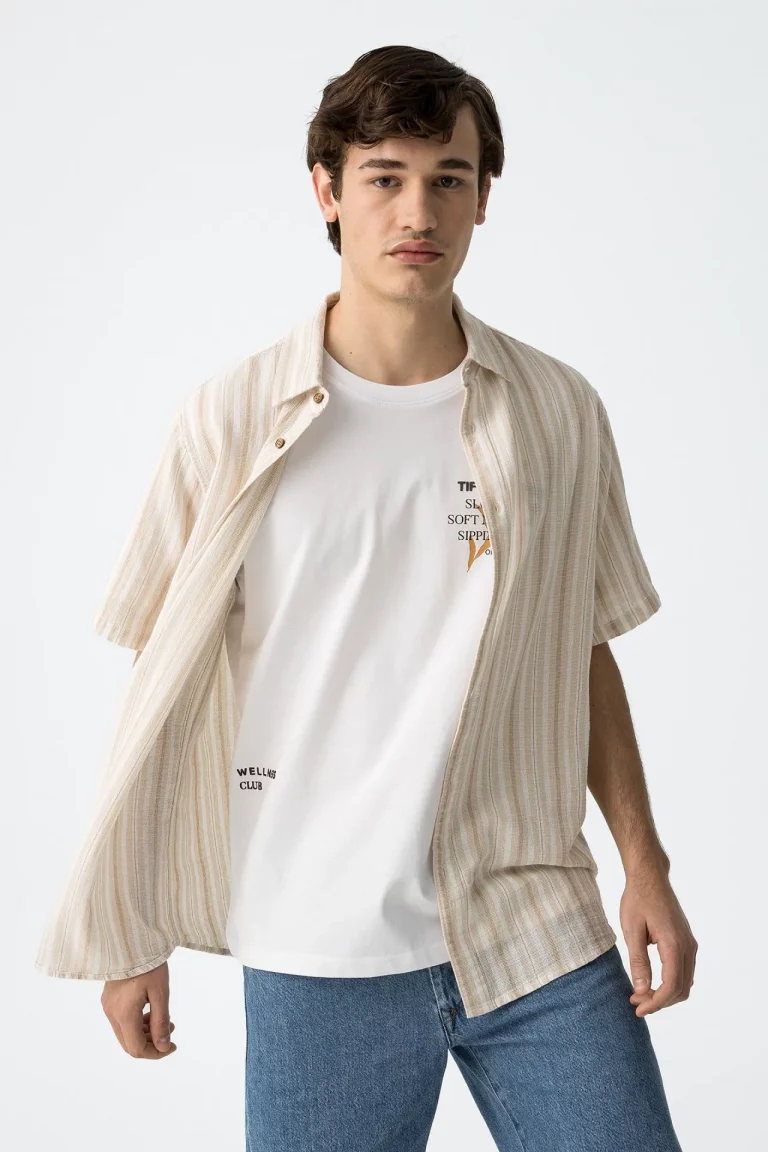 Camisa de Rayas Beige Hombre tiffosi brunos moda 10060298