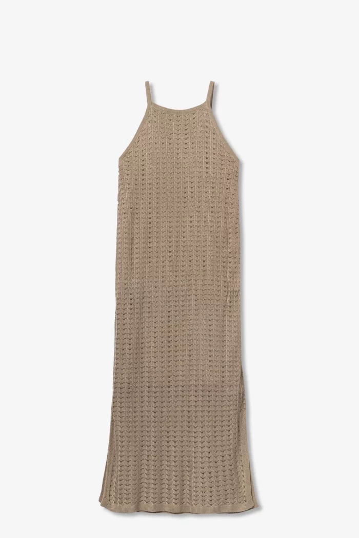 VESTIDO MIDI PUNTO ABIERTO BEIGE 10059016_173