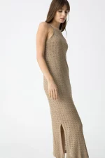 VESTIDO MIDI PUNTO ABIERTO BEIGE 10059016_173
