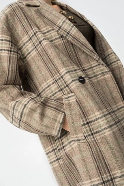 ABRIGO LARGO CUADROS PAÑO MUJER 10062214