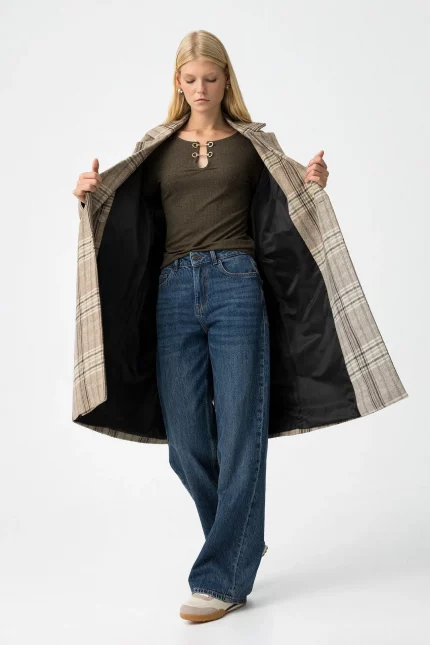 ABRIGO LARGO CUADROS PAÑO MUJER 10062214