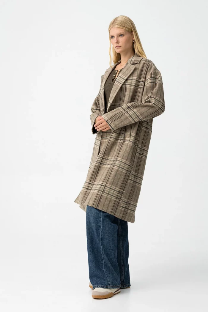 ABRIGO LARGO CUADROS PAÑO MUJER 10062214