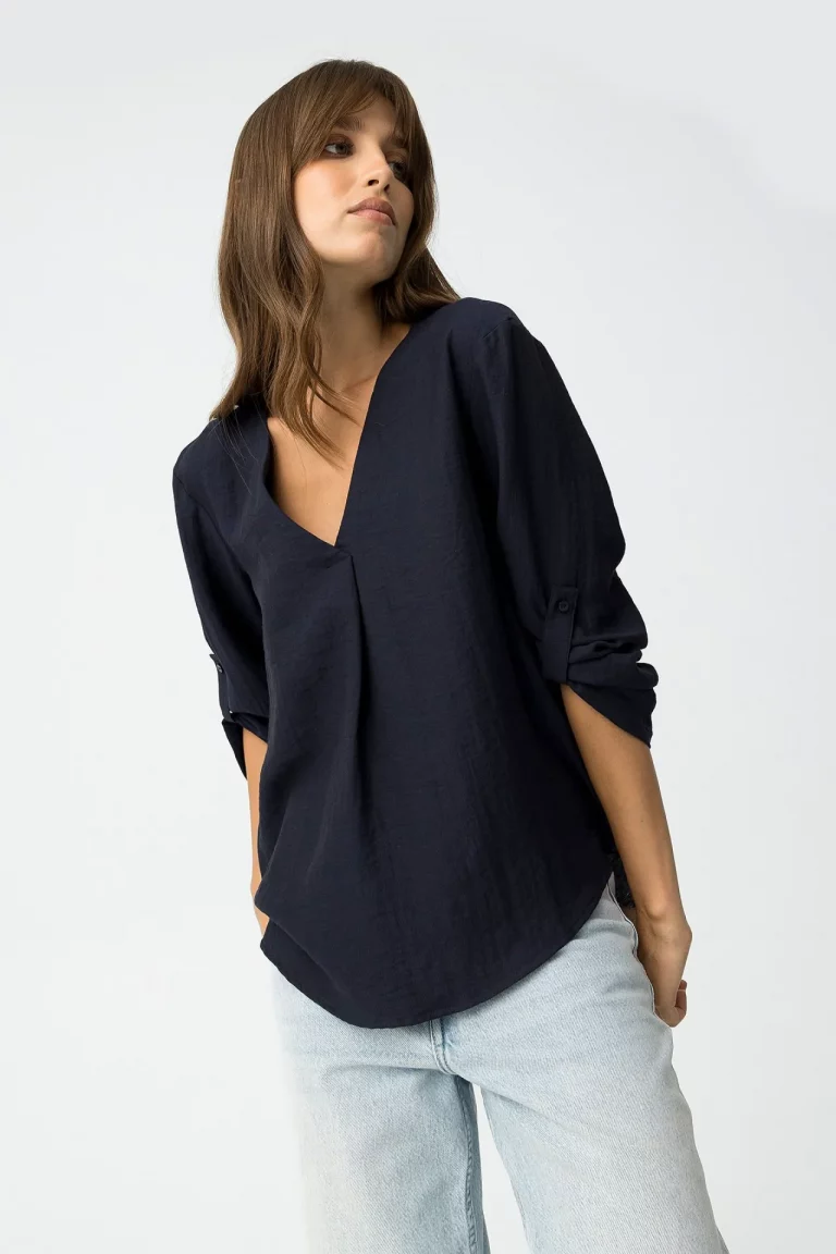BLUSA ESCOTE PICO AZUL MARINO MUJER 10062270_798