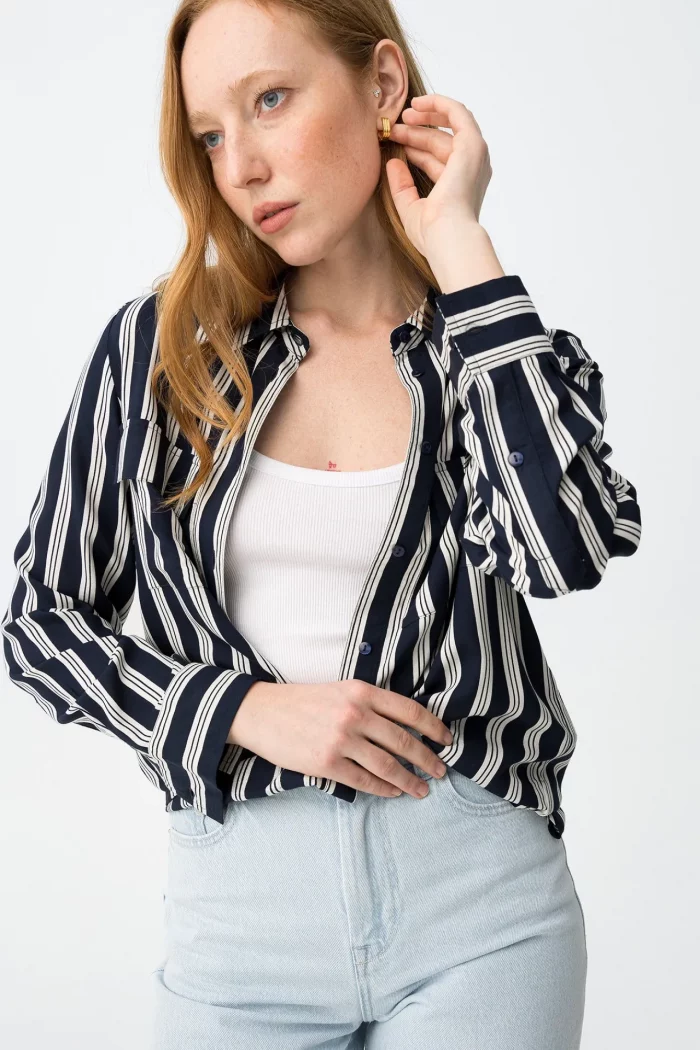 CAMISA FLUIDA AZUL A RAYAS MUJER 10065216_798 BRUNOS TIFFOSI