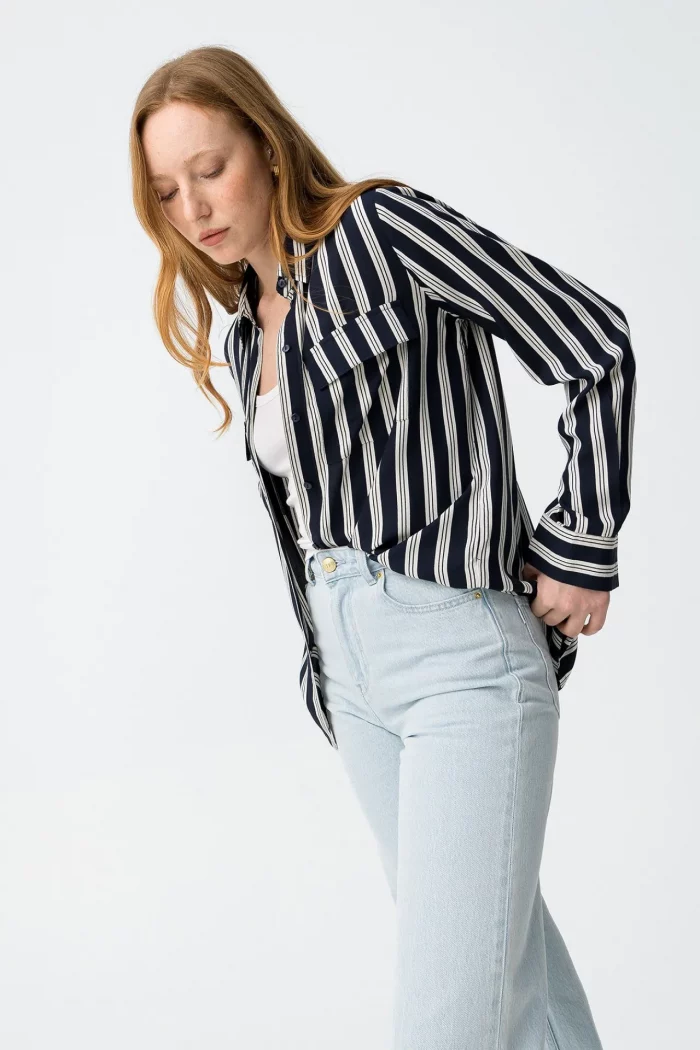 CAMISA FLUIDA AZUL A RAYAS MUJER 10065216_798 BRUNOS TIFFOSI