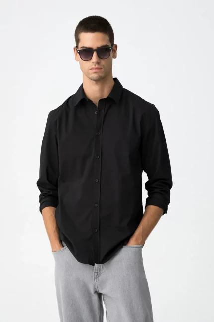 CAMISA SLIM NEGRA HOMBRE 10062461_000