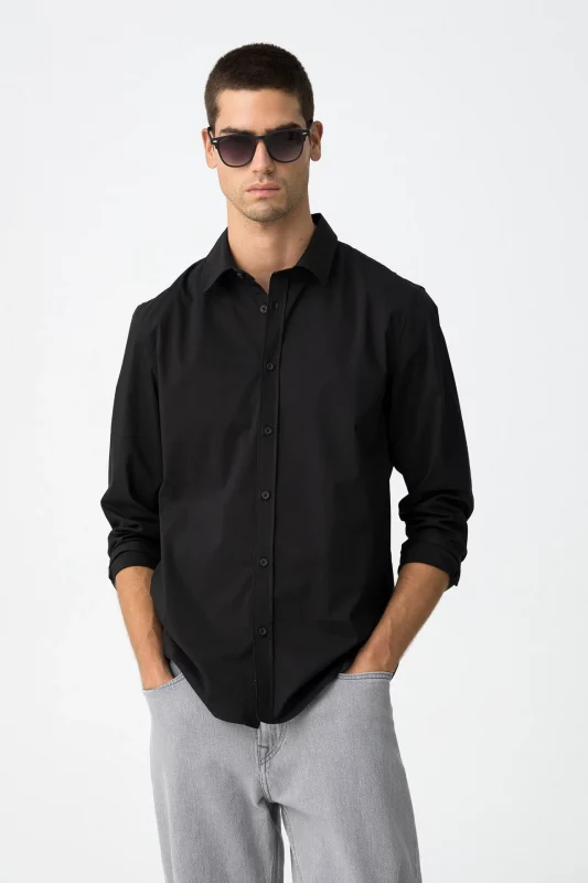 CAMISA SLIM NEGRA HOMBRE 10062461 000 3 CAMISA SLIM NEGRA HOMBRE 10062461_000