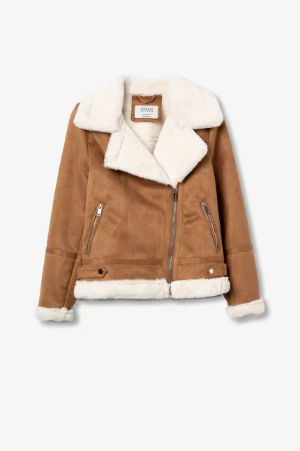 CHAQUETA BIKER DE ANTE BEIGE MUJER 10062102_290