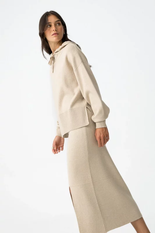 FALDA MIDI PUNTO BEIGE MUJER 10061940_134