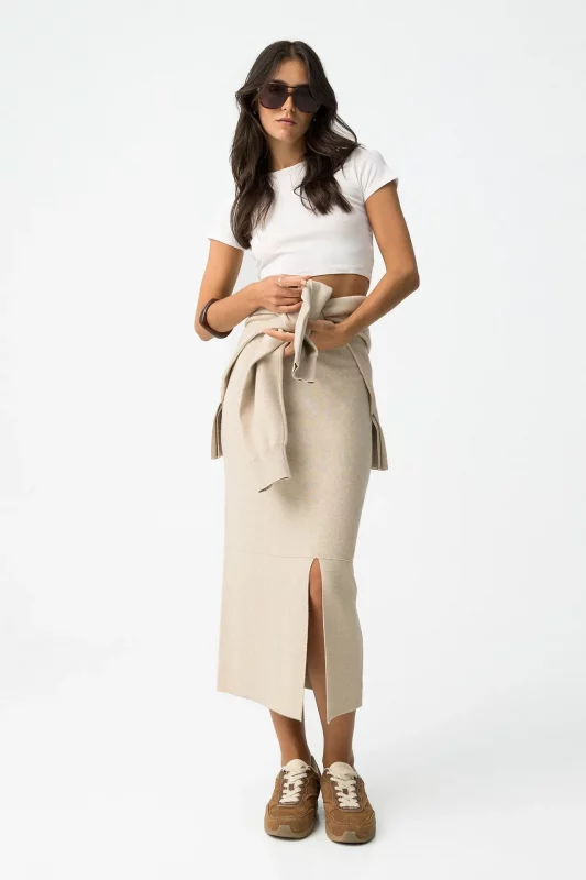 FALDA MIDI PUNTO BEIGE MUJER 10061940_134