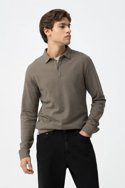 POLO MANGA LARGA MARRÓN HOMBRE 10062196_203 