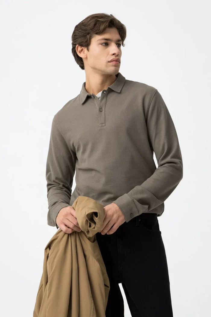 POLO MANGA LARGA MARRÓN HOMBRE 10062196_203