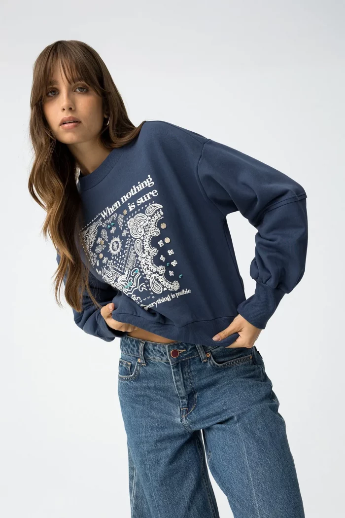 SUDADERA AZUL ESTAMPADA MUJER 10062966