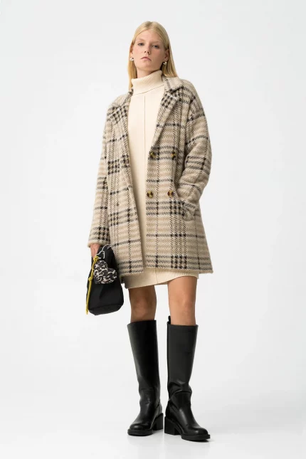 ABRIGO CUADROS BEIGE MUJER 10062470