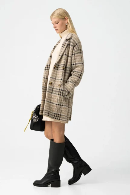 ABRIGO CUADROS BEIGE MUJER 10062470 5 ABRIGO CUADROS BEIGE MUJER 10062470