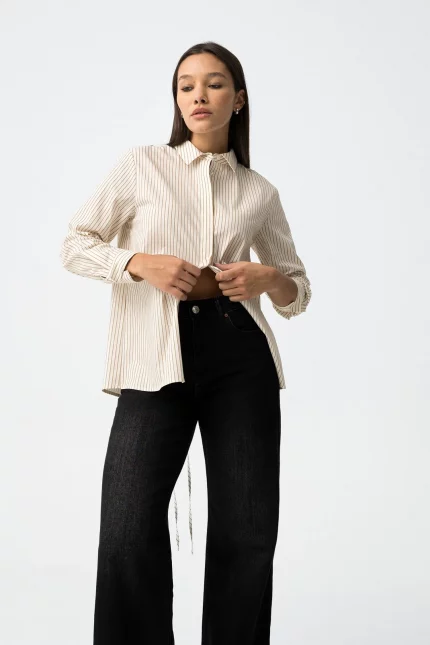 CAMISA RAYAS BEIGE MUJER 10062513