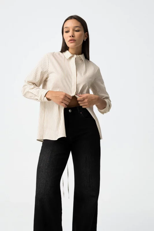 CAMISA RAYAS BEIGE MUJER 10062513