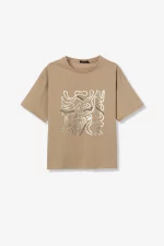 CAMISETA BEIGE MANGA CORTA MUJER 10063674_173