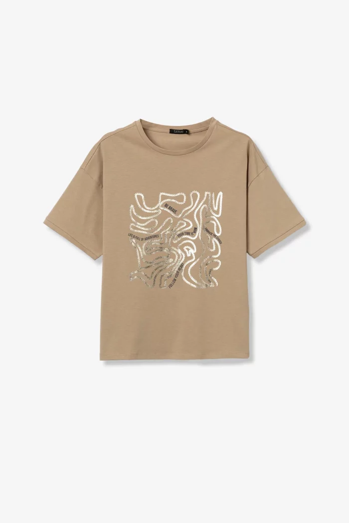 CAMISETA BEIGE MANGA CORTA MUJER 10063674_173