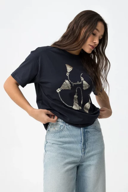 CAMISETA ESTAMPADO METALIZADO MARINO MUJER 10064537_798 BRUNOS TIFFOSI