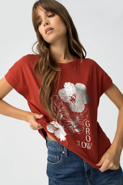 CAMISETA ESTAMPADO METALIZADO ROJA MUJER KIRA 10064148_447