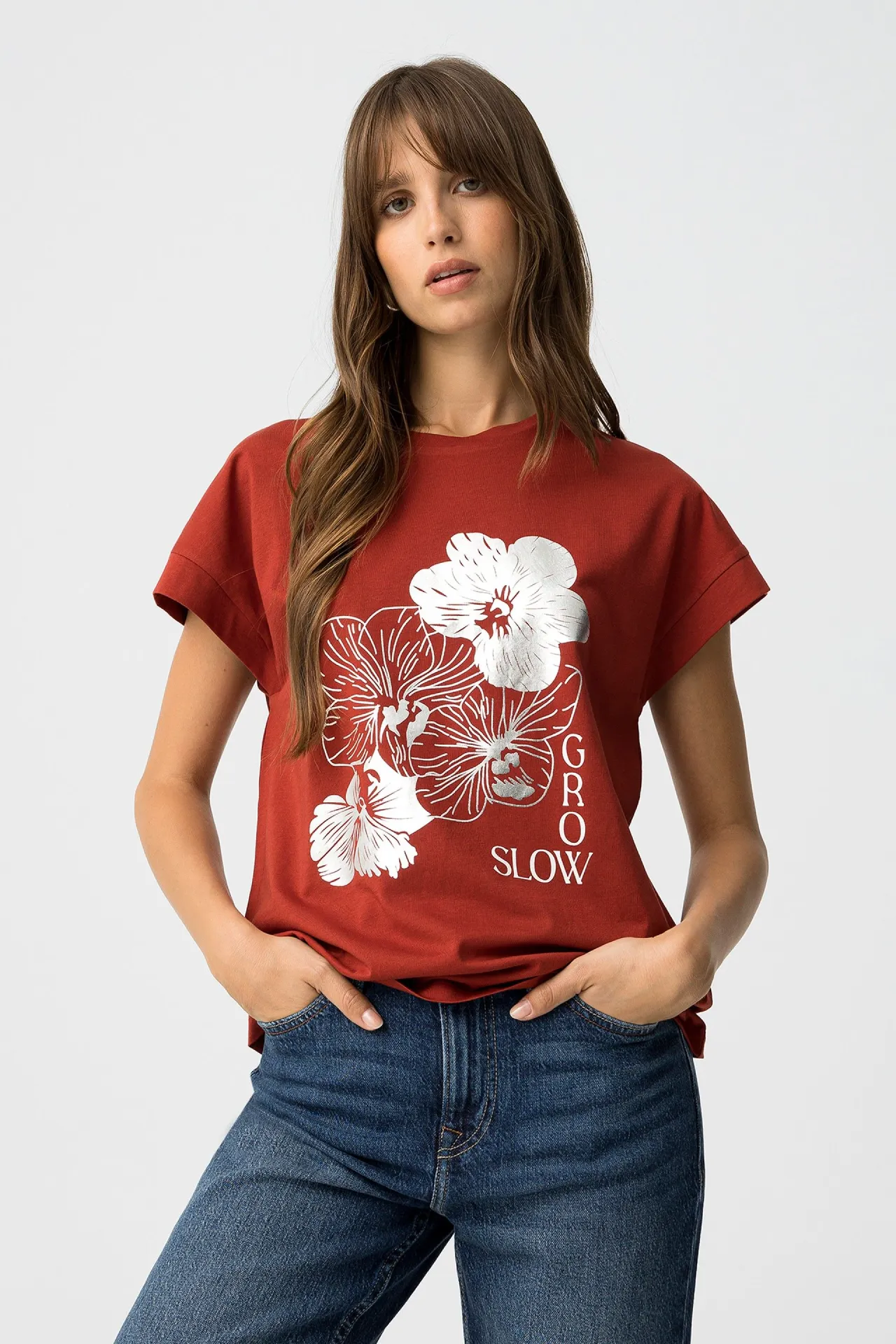 CAMISETA ESTAMPADO METALIZADO ROJA MUJER KIRA 10064148_447 (5) CAMISETA ESTAMPADO METALIZADO ROJA MUJER KIRA 10064148_447