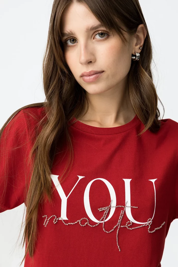 CAMISETA ROJA MANGA CORTA MUJER 10063690_580