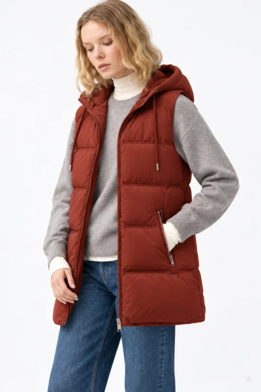CHALECO ACOLCHADO GRANATE CON CAPUCHA MUJER 10067769 555 3 en Brunos Moda
