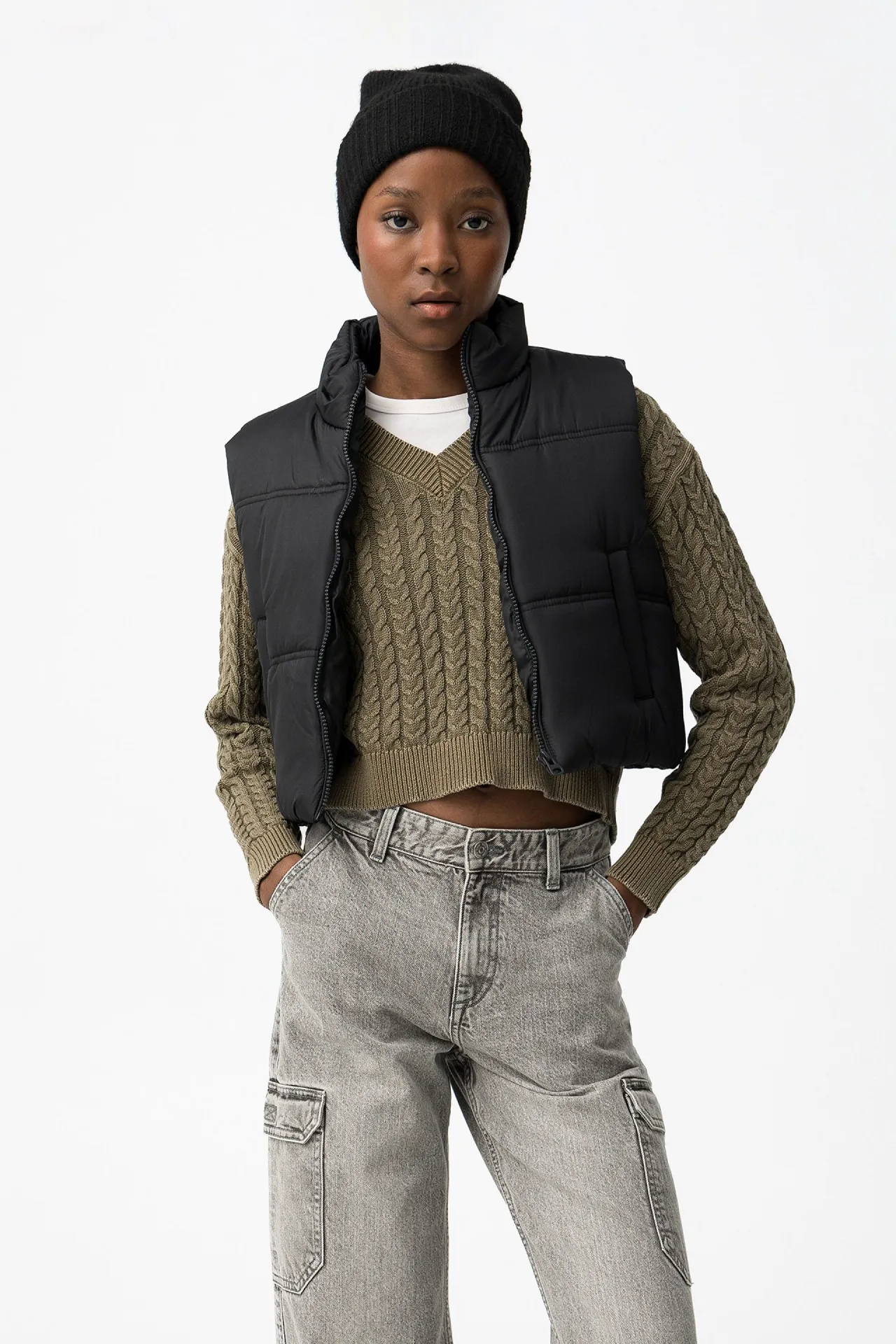 CHALECO ACOLCHADO NEGRO CHICA 10062698_000 (3) CHALECO ACOLCHADO NEGRO CHICA 10062698_000