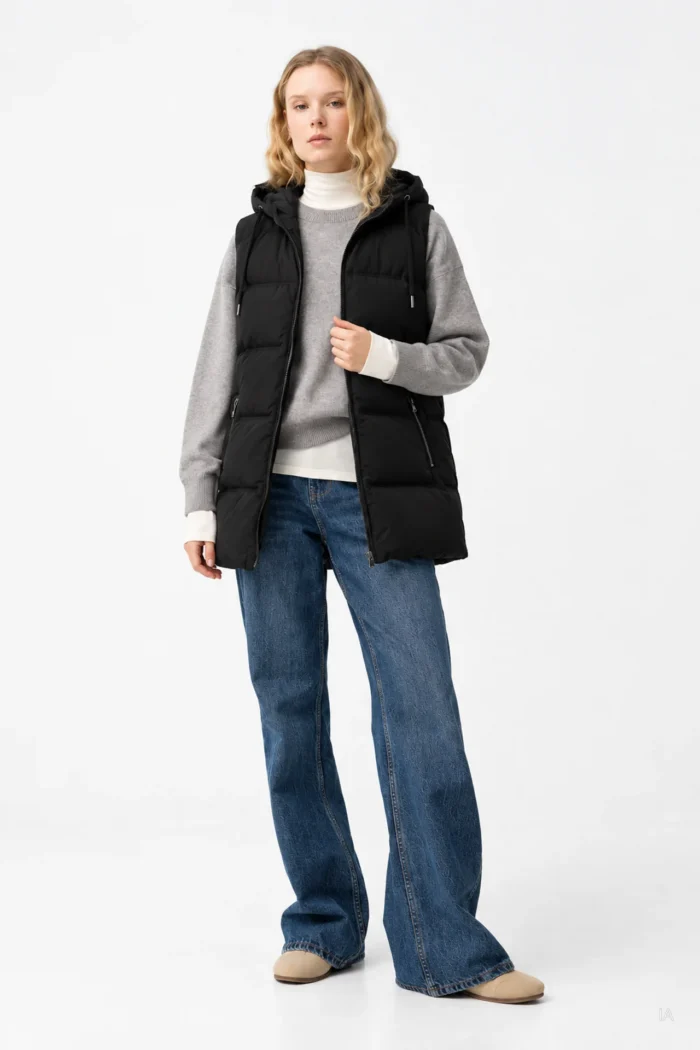CHALECO ACOLCHADO NEGRO CON CAPUCHA MUJER 10067769_000 (1)