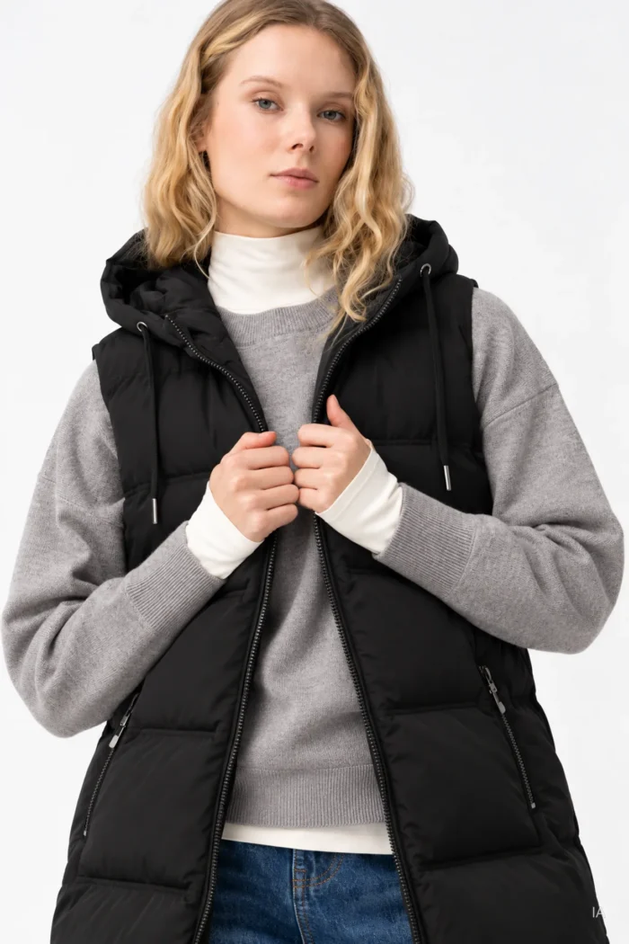 CHALECO ACOLCHADO NEGRO CON CAPUCHA MUJER 10067769_000 (1)