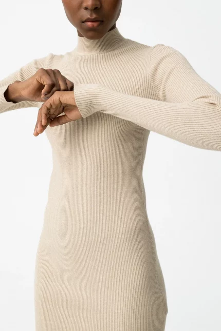 VESTIDO CANALE BEIGE CUELLO VUELTO MUJER 10061936 134 1 VESTIDO CANALÉ BEIGE CUELLO VUELTO MUJER 10061936_134