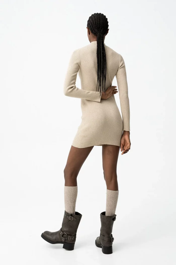 VESTIDO CANALÉ BEIGE CUELLO VUELTO MUJER 10061936_134